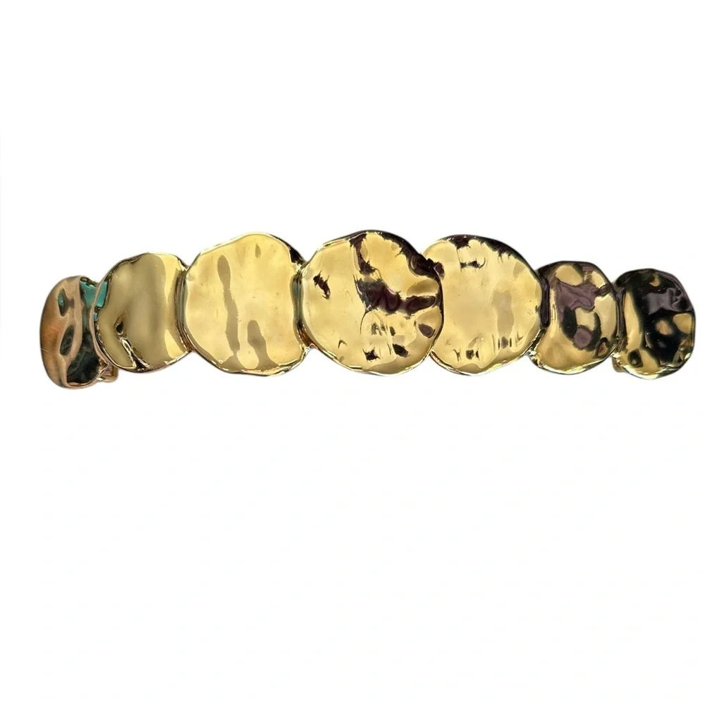 Vintage Accessocraft NYC Gold Hammered Disc Belt Front / Centerpiece 9” — 1970s - Picture 3 of 9